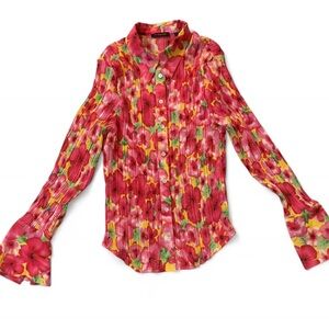 Floral Button Down Shirt - Red and Yellow